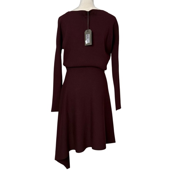 NWT All Saints Suke Midi Asymmetrical Long Sleeve Dress Wine Medium - Picture 5 of 9